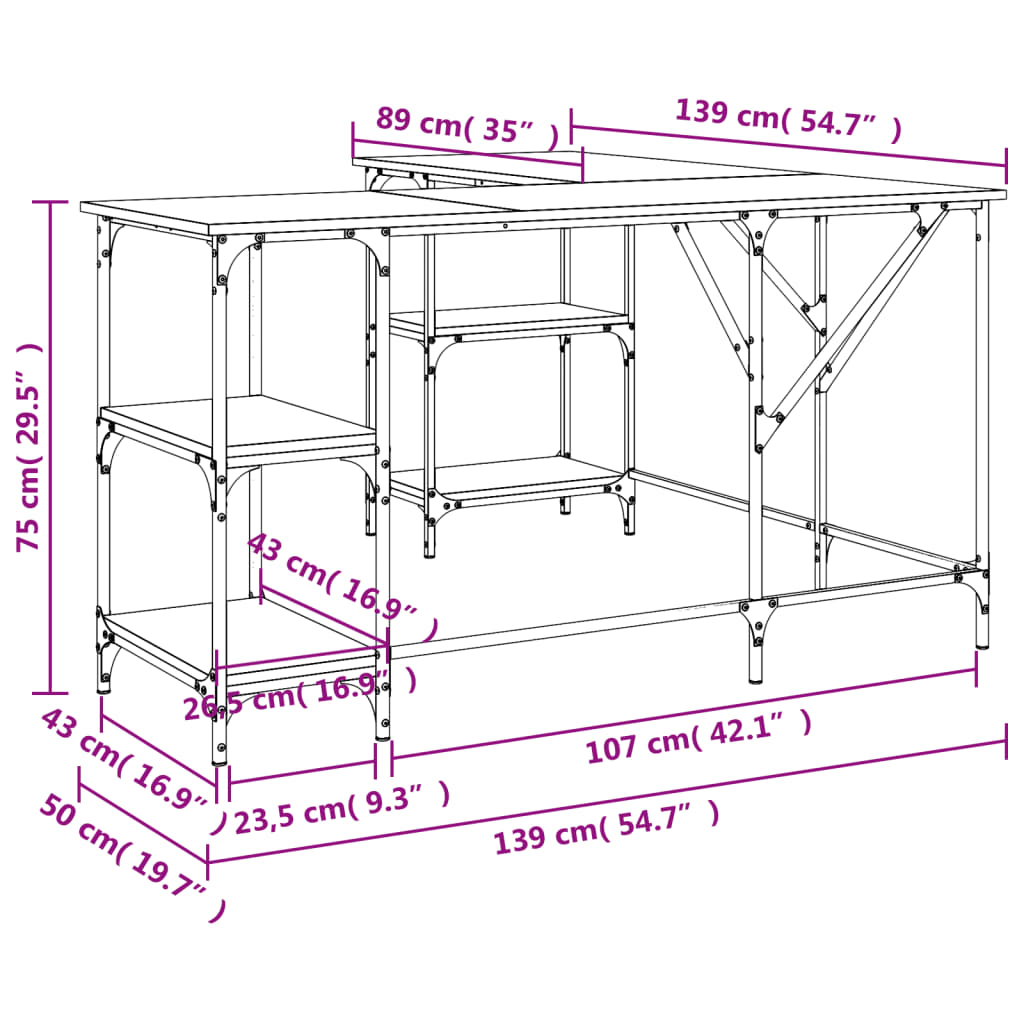 Scrivania Rovere Sonoma 139x139x75 cm in Legno Multistrato - homemem39