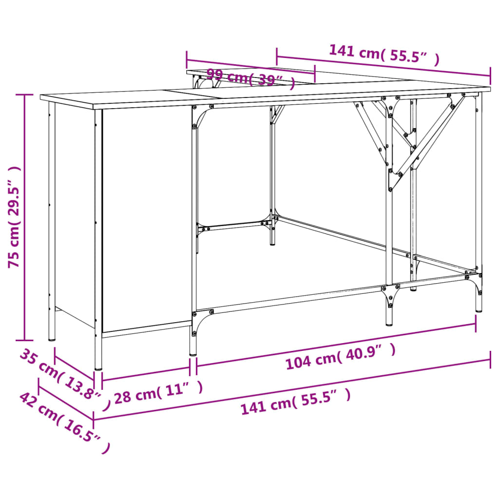 Scrivania Rovere Marrone 141x141x75 cm in Legno Multistrato - homemem39