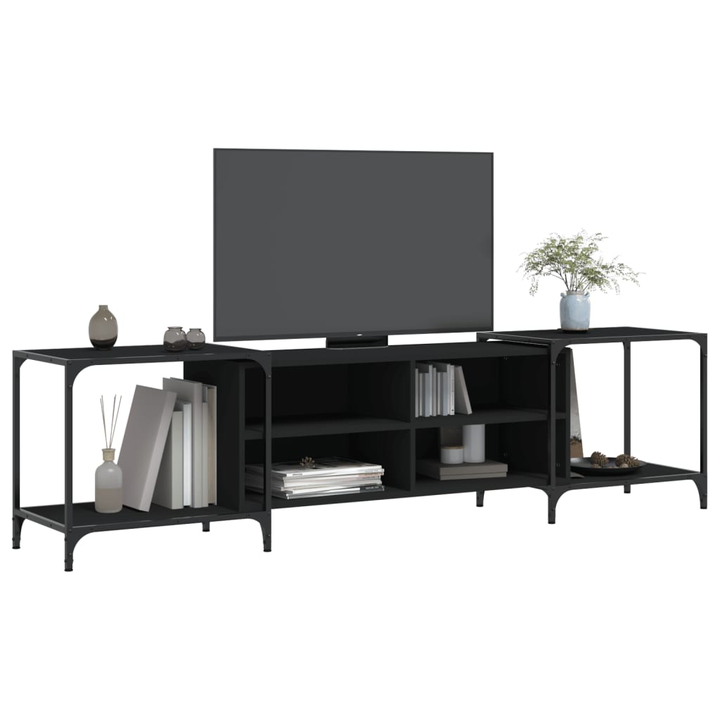 Mobile Porta TV Nero 203x37x50 cm in Legno Multistrato - homemem39