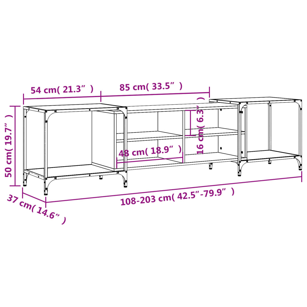 Mobile Porta TV Nero 203x37x50 cm in Legno Multistrato - homemem39