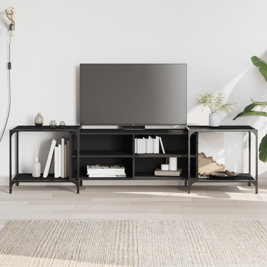 Mobile Porta TV Nero 203x37x50 cm in Legno Multistrato - homemem39