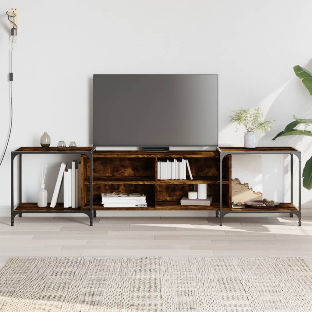 Mobile Porta TV Rovere Fumo 203x37x50 cm in Legno Multistrato - homemem39