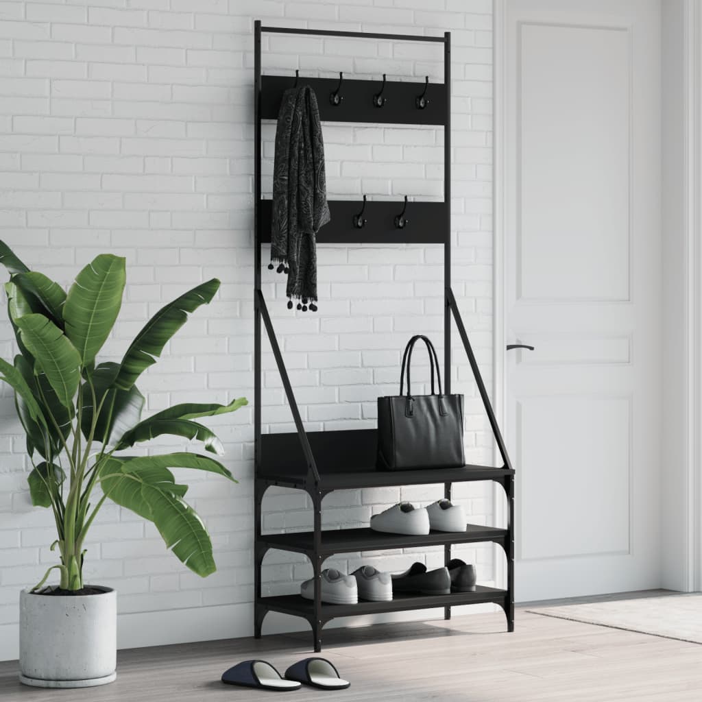 Appendiabiti con Porta Scarpe Nero 72x34x184 cm - homemem39