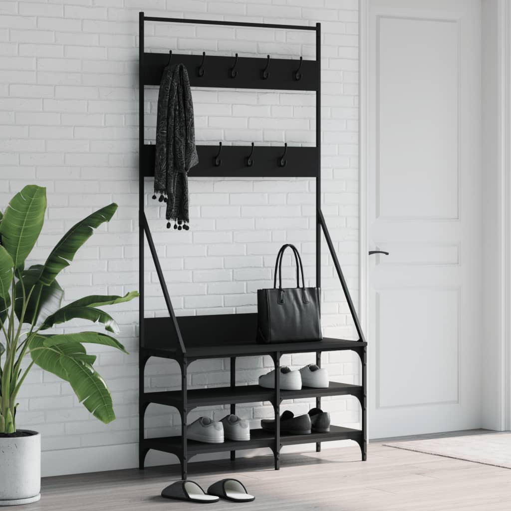 Appendiabiti con Porta Scarpe Nero 90x34x184 cm - homemem39