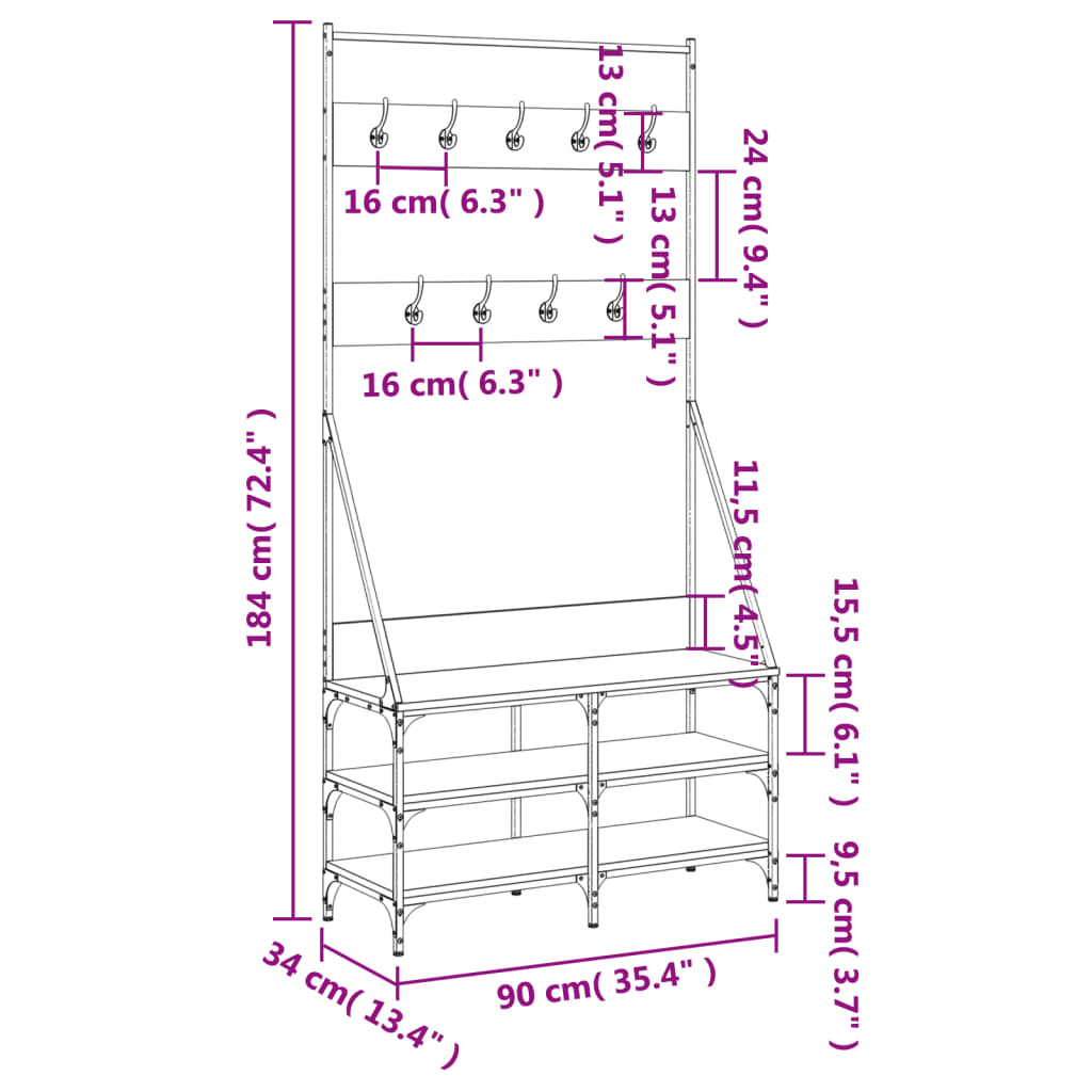 Appendiabiti con Porta Scarpe Rovere Fumo 90x34x184 cm - homemem39