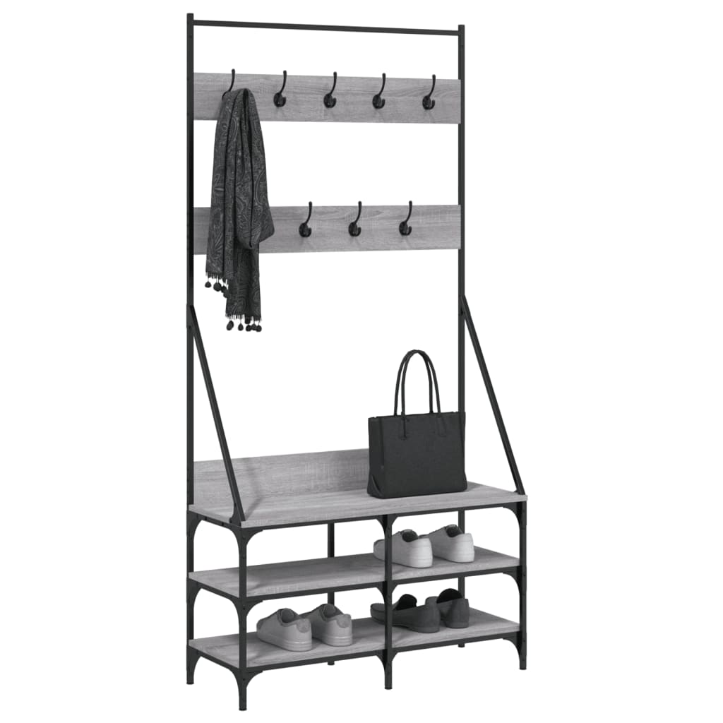 Appendiabiti con Porta Scarpe Grigio Sonoma 90x34x184 cm - homemem39