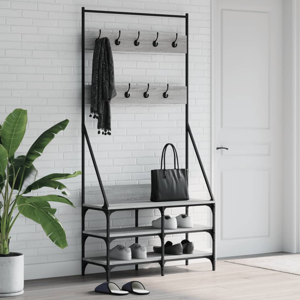 Appendiabiti con Porta Scarpe Grigio Sonoma 90x34x184 cm - homemem39