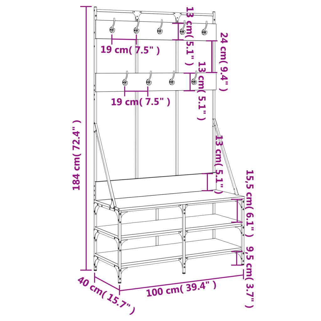 Appendiabiti con Porta Scarpe Nero 100x40x184 cm - homemem39