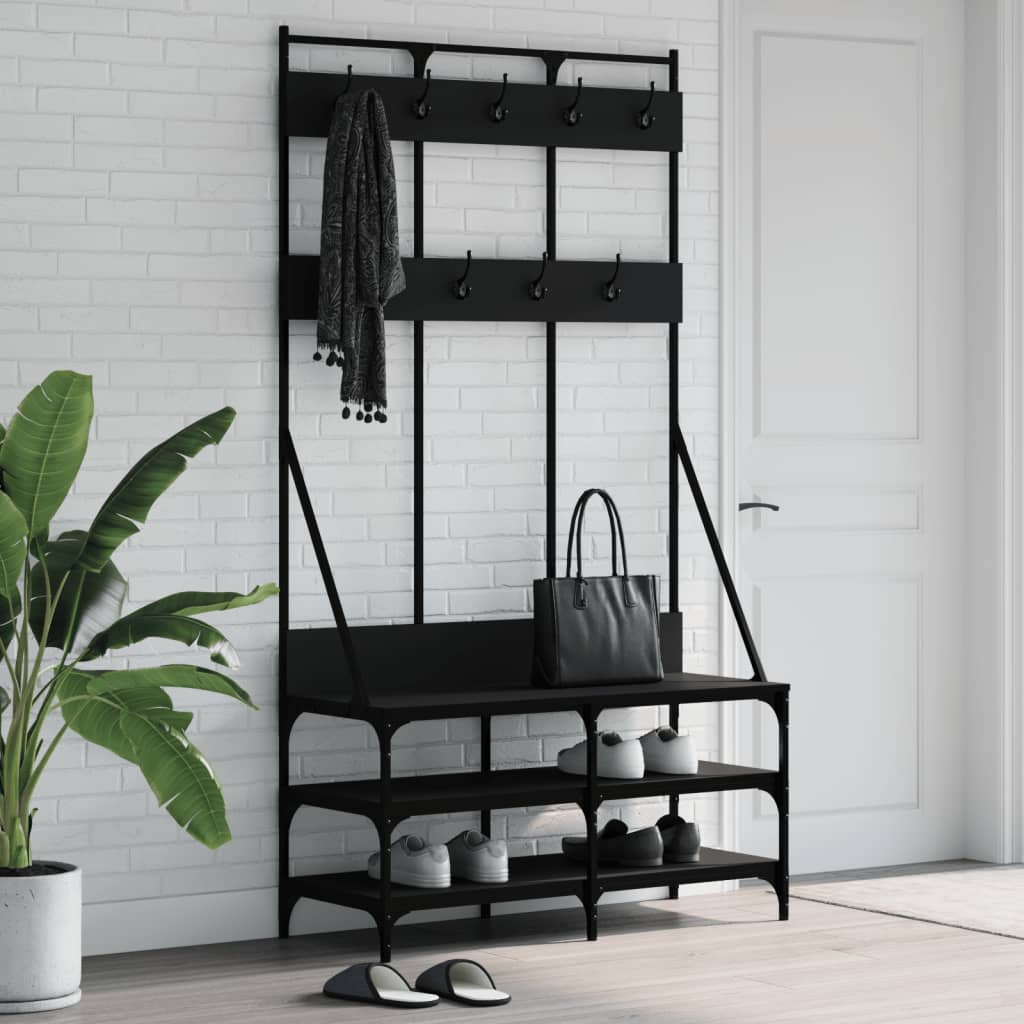 Appendiabiti con Porta Scarpe Nero 100x40x184 cm - homemem39