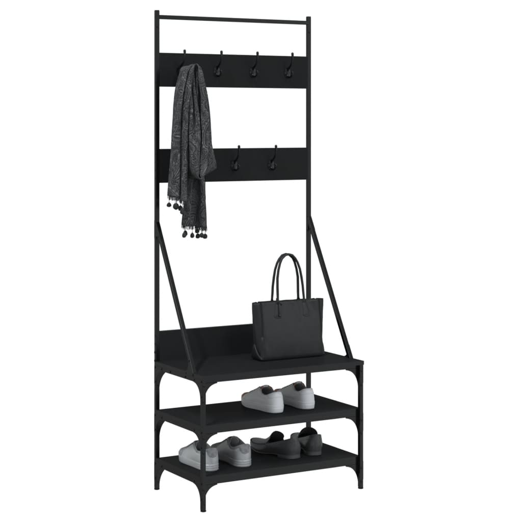 Appendiabiti con Porta Scarpe Nero 70x40x184 cm - homemem39