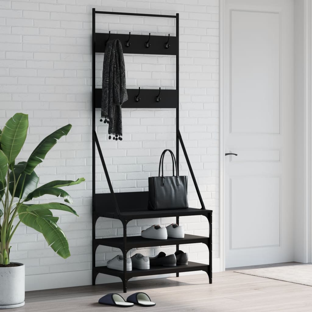 Appendiabiti con Porta Scarpe Nero 70x40x184 cm - homemem39