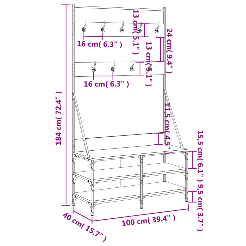 Appendiabiti con Porta Scarpe Nero 100x40x184 cm - homemem39