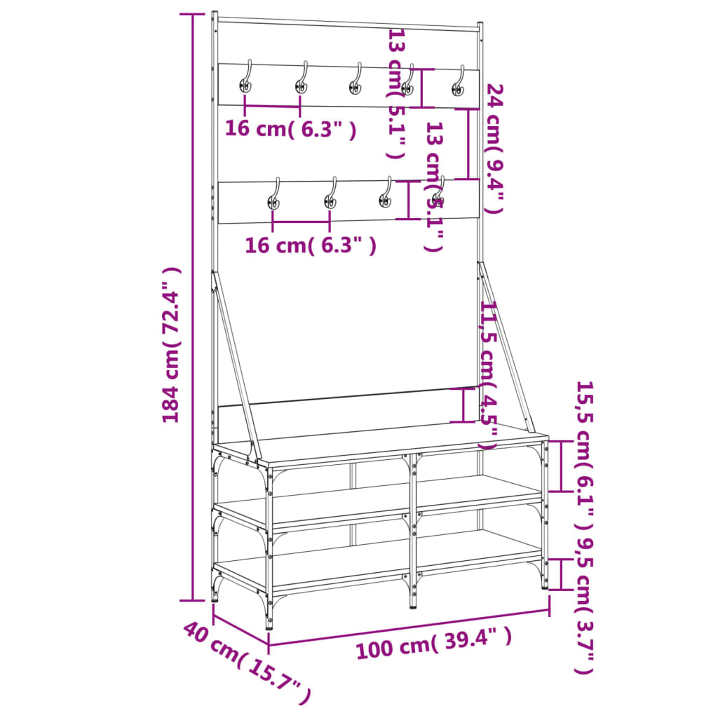 Appendiabiti con Porta Scarpe Grigio Sonoma 100x40x184 cm - homemem39