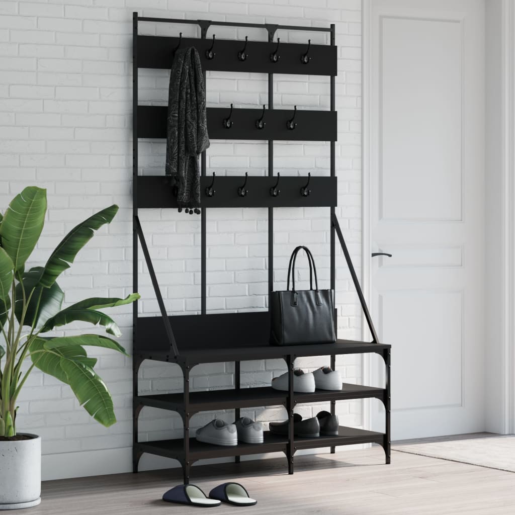 Appendiabiti con Porta Scarpe Nero 100x40x184 cm - homemem39