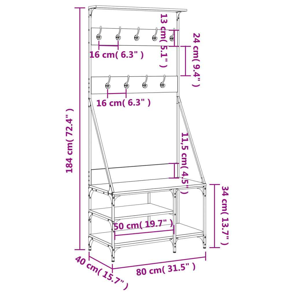 Appendiabiti con Porta Scarpe Nero 80x40x184 cm - homemem39