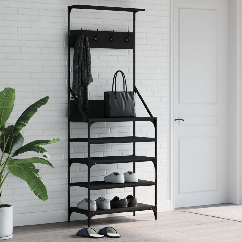 Appendiabiti con Porta Scarpe Nero 70x34x184 cm - homemem39