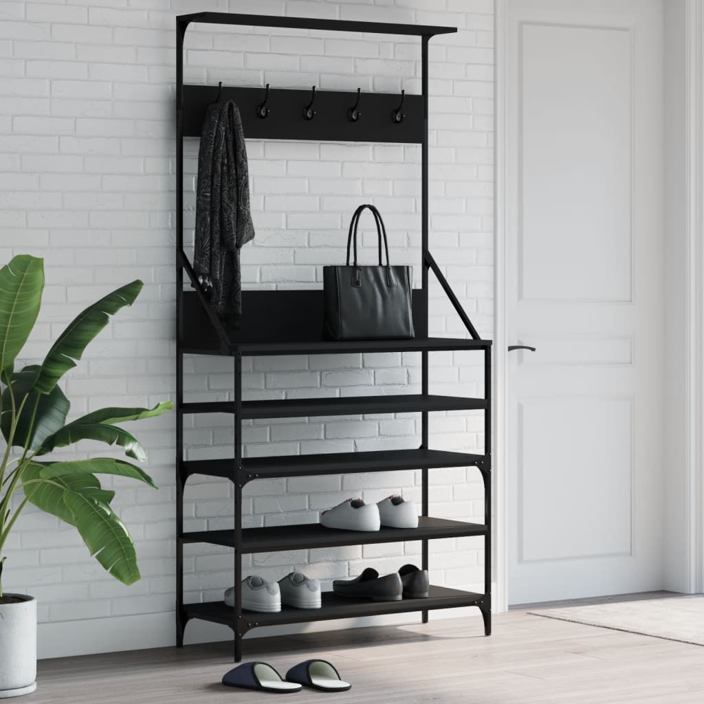 Appendiabiti con Porta Scarpe Nero 90x34x184 cm - homemem39