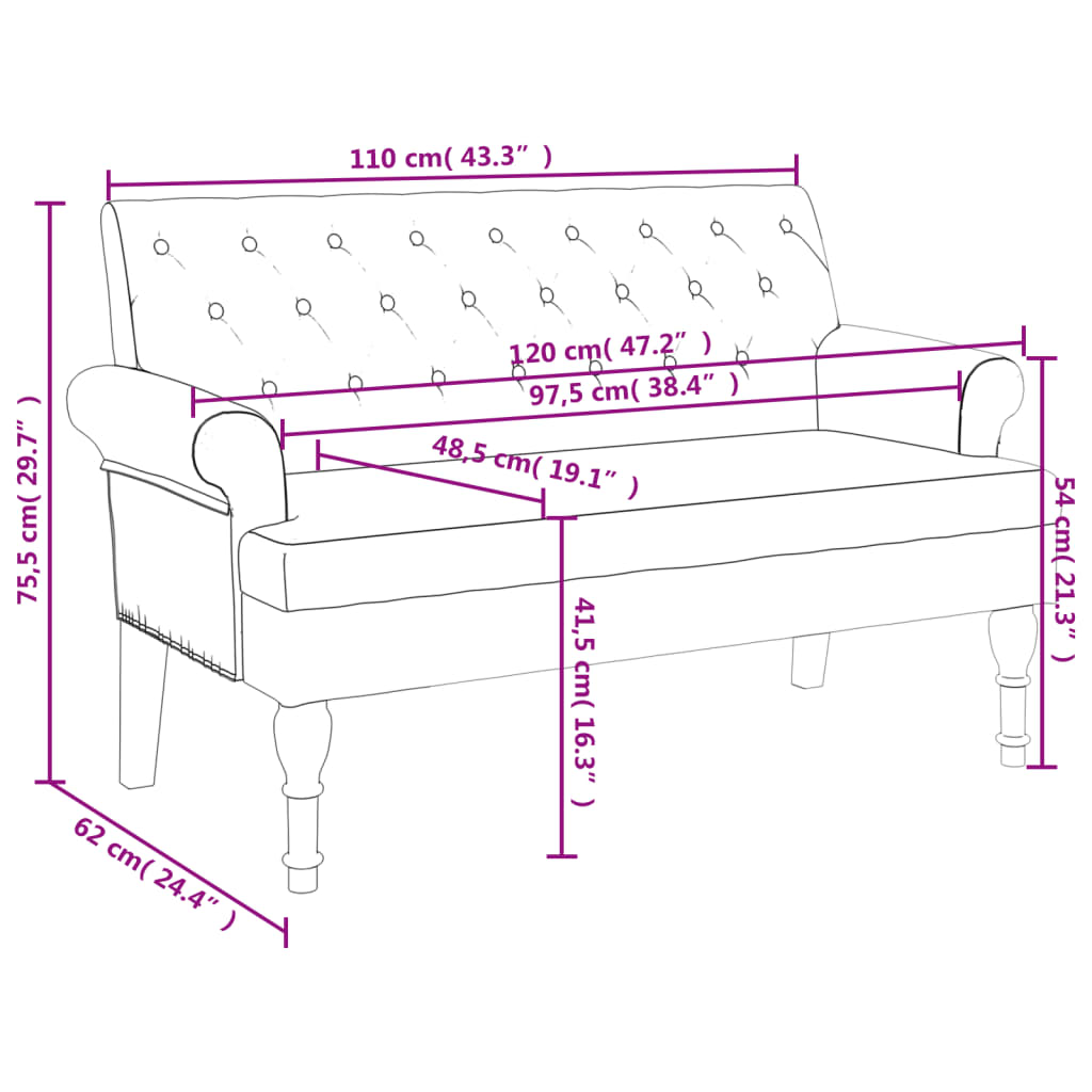 Panca con Schienale Grigio Scuro 120x62x75,5 cm in Tessuto - homemem39