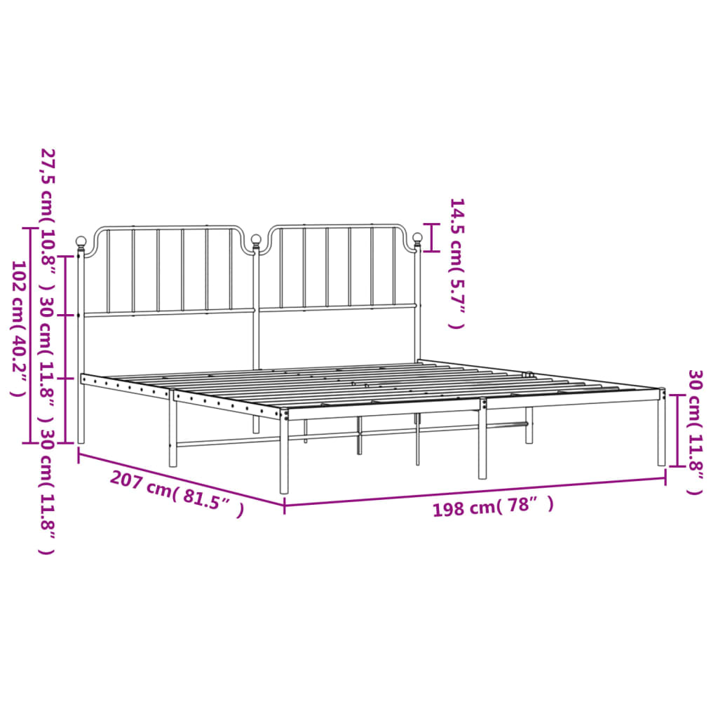 Giroletto con Testiera in Metallo Nero 193x203 cm - homemem39