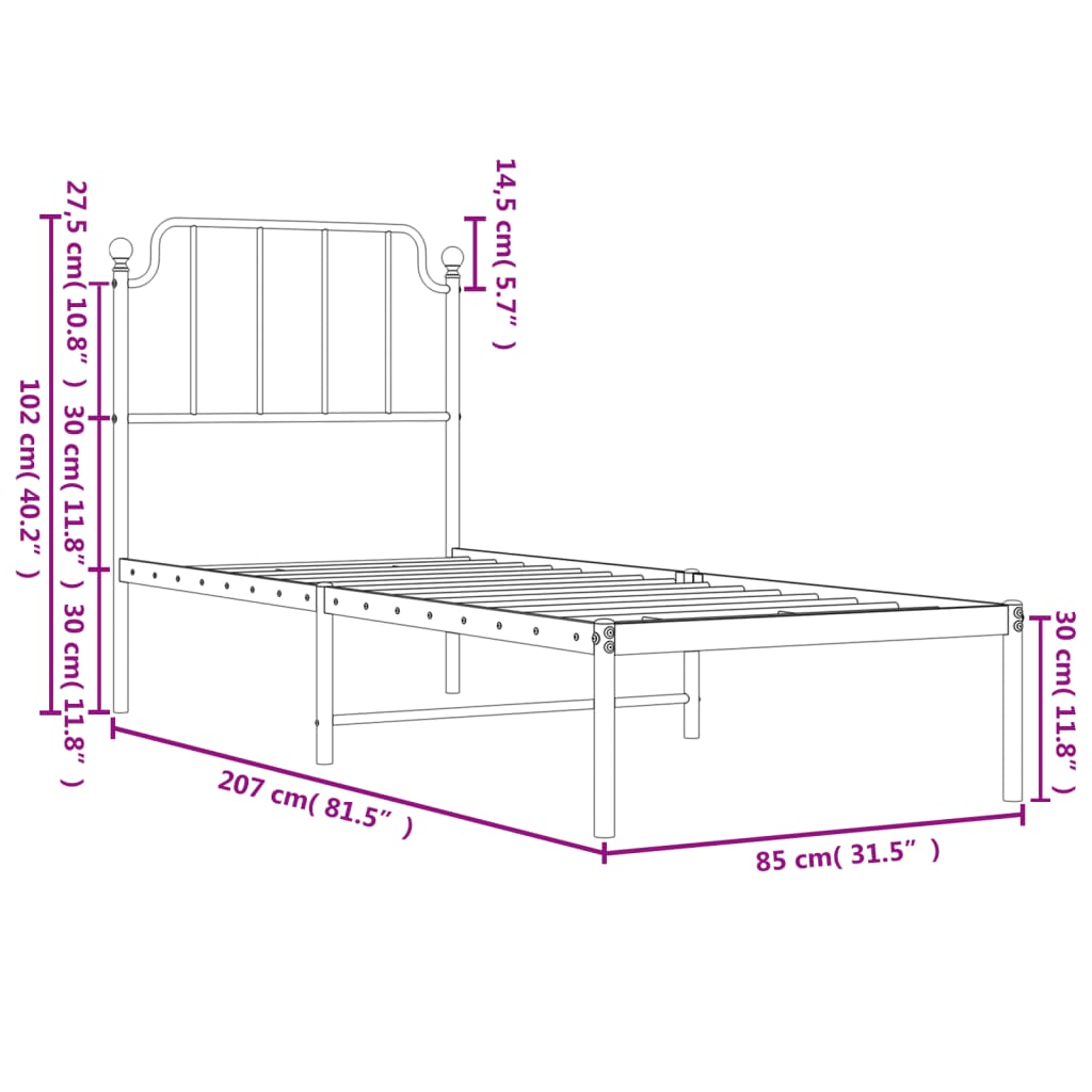 Giroletto con Testiera Metallo Bianco 80x200 cm - homemem39