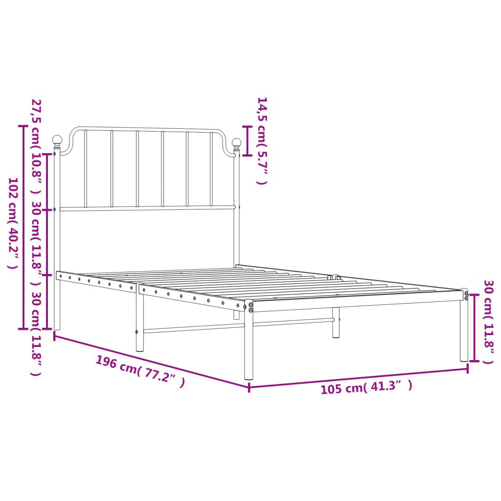 Giroletto con Testiera Metallo Bianco 100x190 cm - homemem39