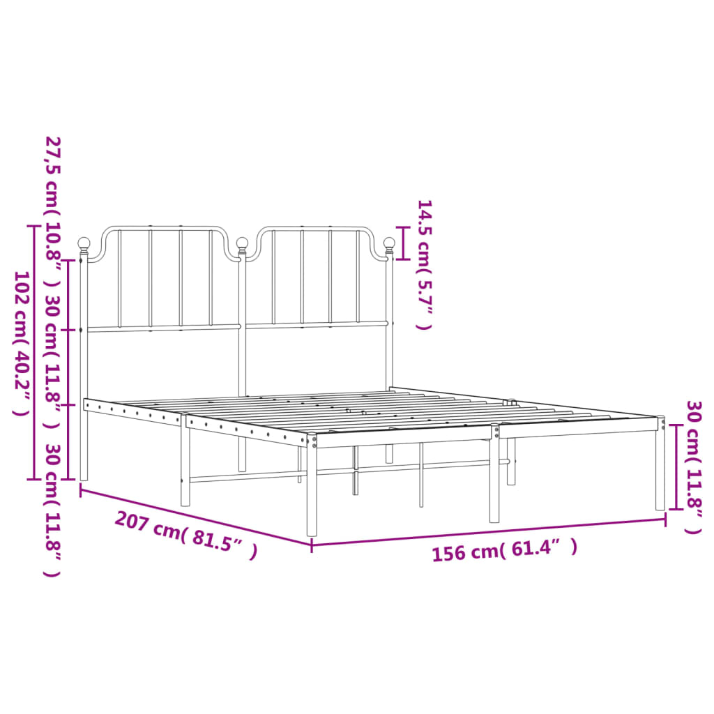 Giroletto con Testiera Metallo Bianco 150x200 cm - homemem39