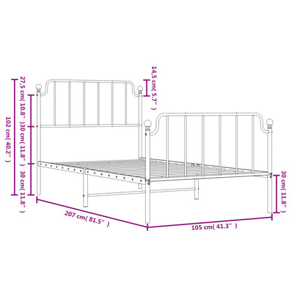 Giroletto con Testiera e Pediera Metallo Bianco 100x200 cm - homemem39