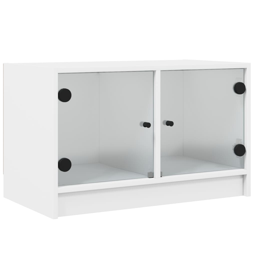 Mobile Porta TV con Ante in Vetro Bianco 68x37x42 cm - homemem39