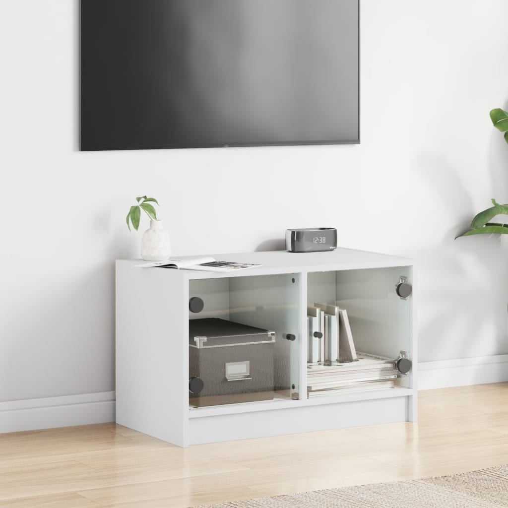 Mobile Porta TV con Ante in Vetro Bianco 68x37x42 cm - homemem39