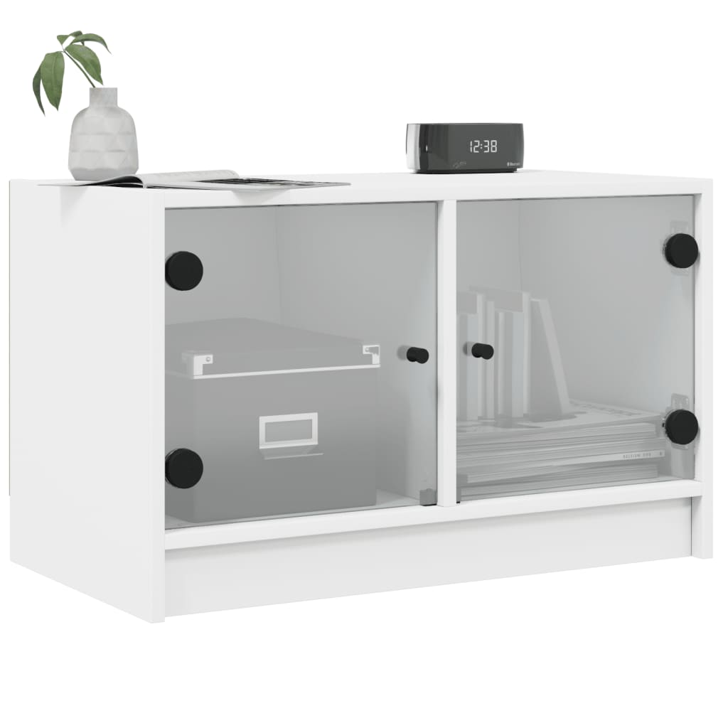 Mobile Porta TV con Ante in Vetro Bianco 68x37x42 cm - homemem39