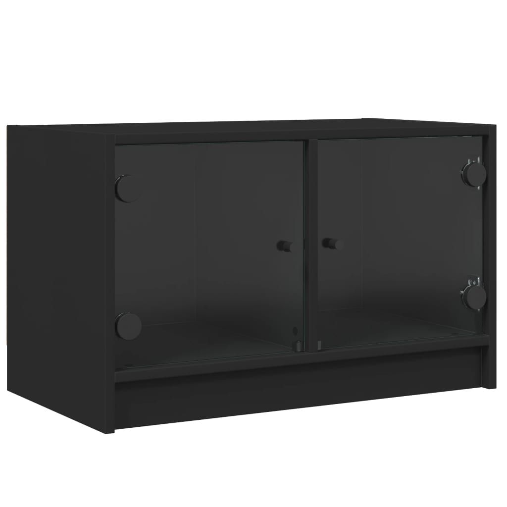 Mobile Porta TV con Ante in Vetro Nero 68x37x42 cm - homemem39