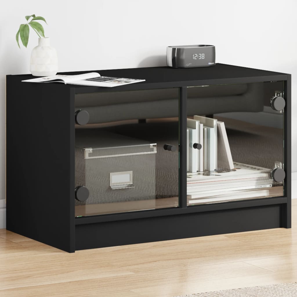 Mobile Porta TV con Ante in Vetro Nero 68x37x42 cm - homemem39