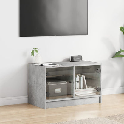 Mobile Porta TV con Ante in Vetro Grigio Cemento 68x37x42 cm - homemem39