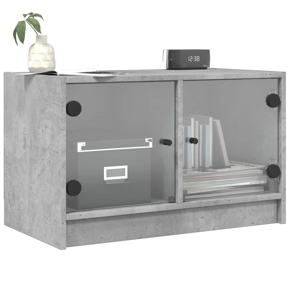 Mobile Porta TV con Ante in Vetro Grigio Cemento 68x37x42 cm - homemem39