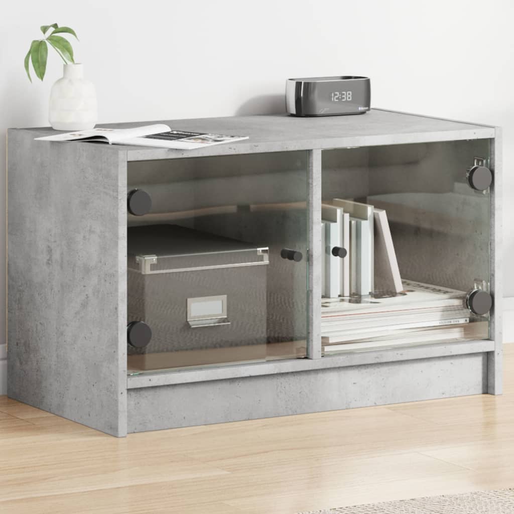 Mobile Porta TV con Ante in Vetro Grigio Cemento 68x37x42 cm - homemem39