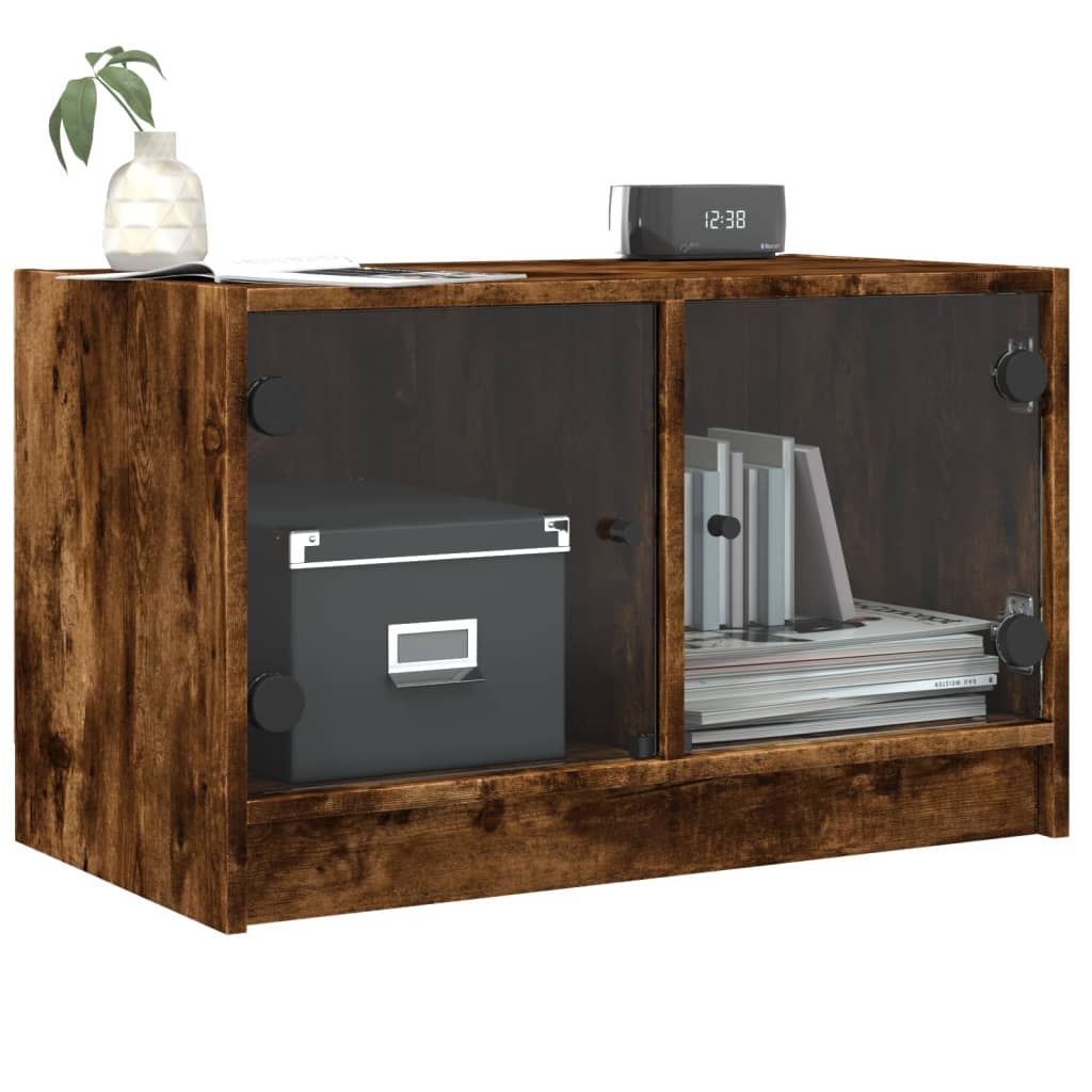 Mobile Porta TV con Ante in Vetro Rovere Fumo 68x37x42 cm - homemem39