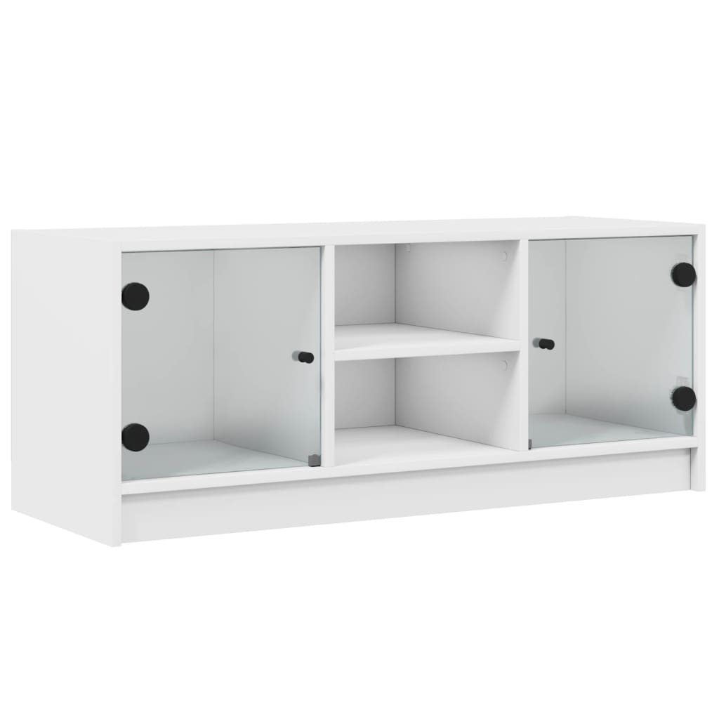 Mobile Porta TV con Ante in Vetro Bianco 102x37x42 cm - homemem39