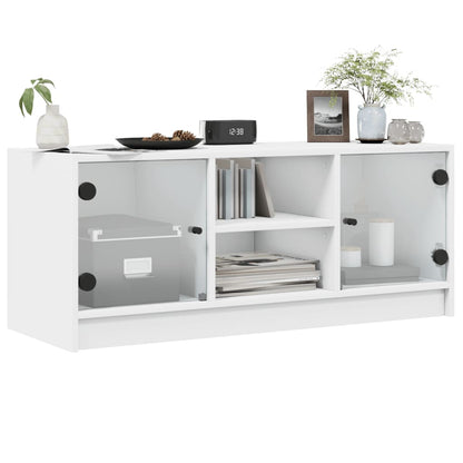 Mobile Porta TV con Ante in Vetro Bianco 102x37x42 cm - homemem39