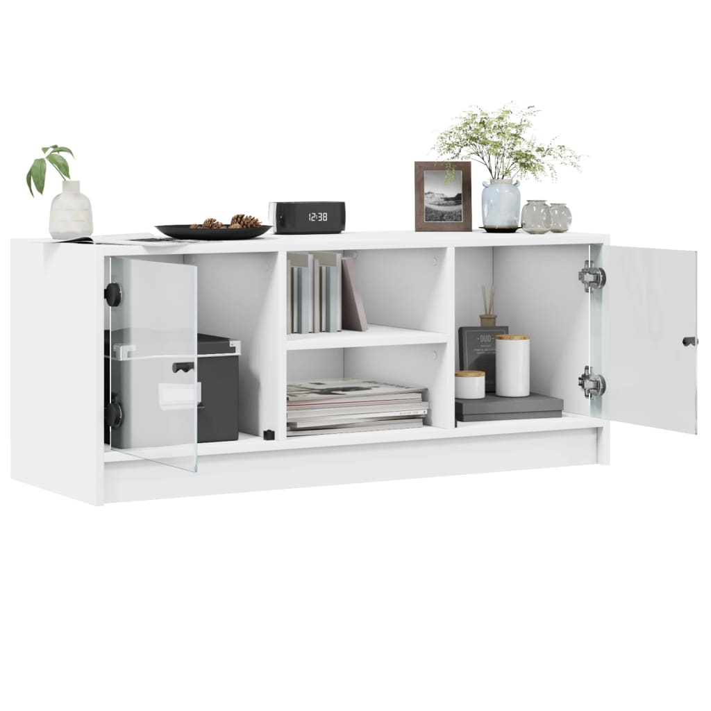 Mobile Porta TV con Ante in Vetro Bianco 102x37x42 cm - homemem39