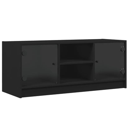 Mobile Porta TV con Ante in Vetro Nero 102x37x42 cm - homemem39