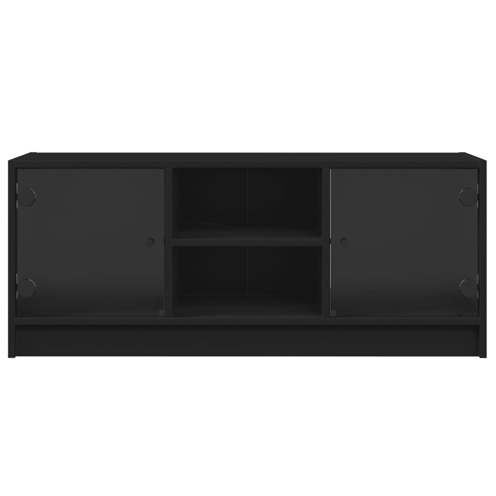 Mobile Porta TV con Ante in Vetro Nero 102x37x42 cm - homemem39