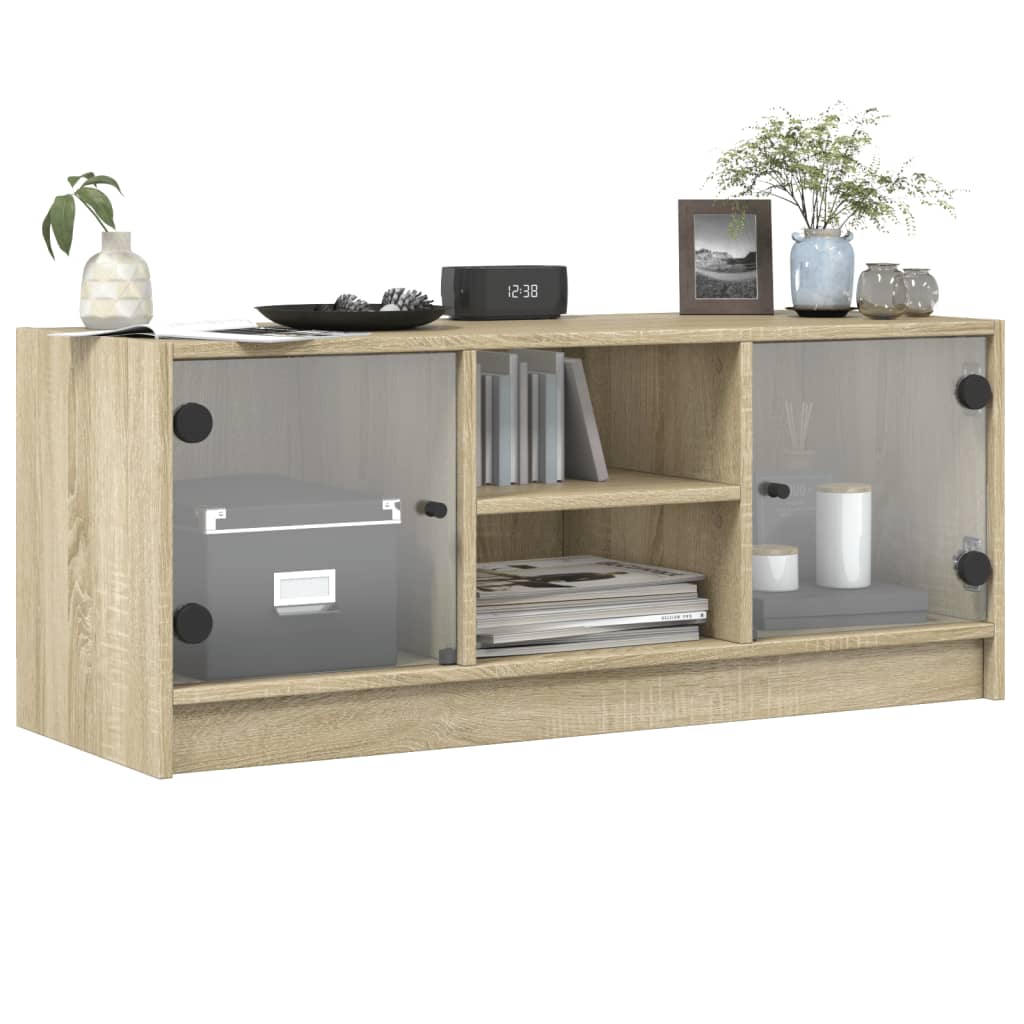 Mobile Porta TV con Ante in Vetro Rovere Sonoma 102x37x42 cm - homemem39