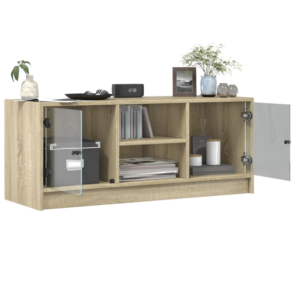 Mobile Porta TV con Ante in Vetro Rovere Sonoma 102x37x42 cm - homemem39