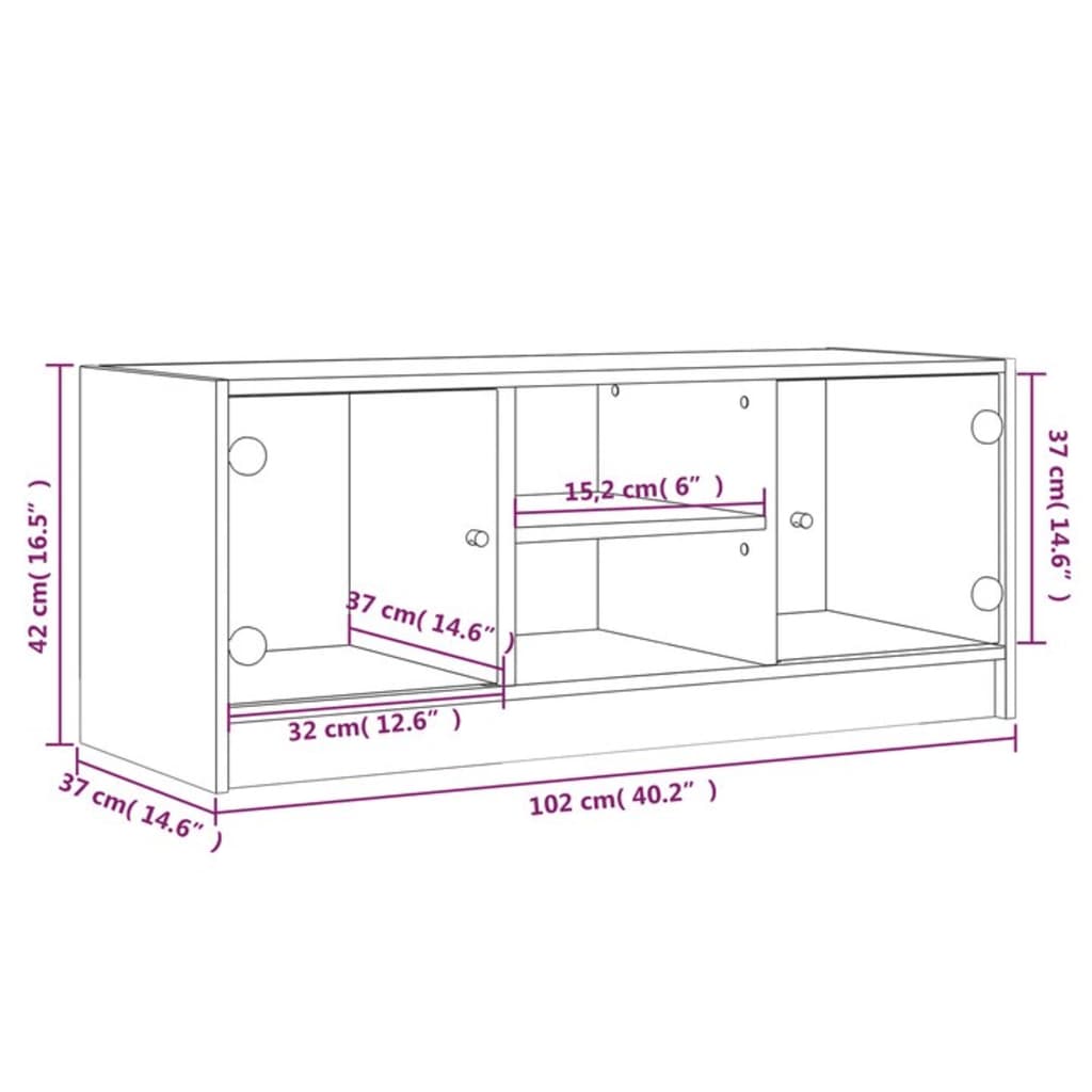 Mobile Porta TV con Ante in Vetro Rovere Sonoma 102x37x42 cm - homemem39