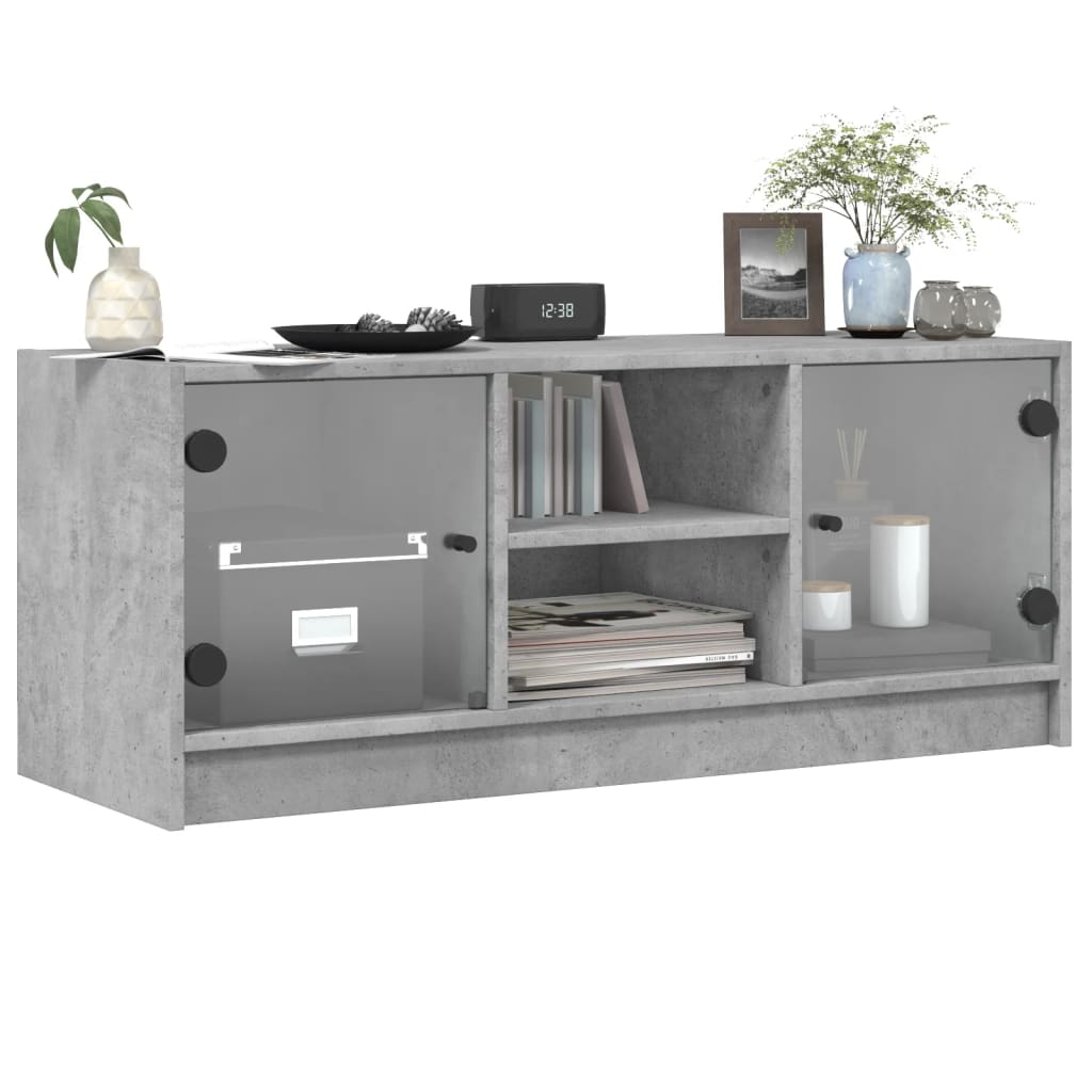 Mobile Porta TV con Ante in Vetro Grigio Cemento 102x37x42 cm - homemem39