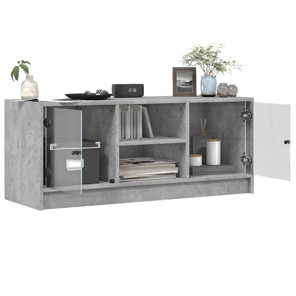 Mobile Porta TV con Ante in Vetro Grigio Cemento 102x37x42 cm - homemem39