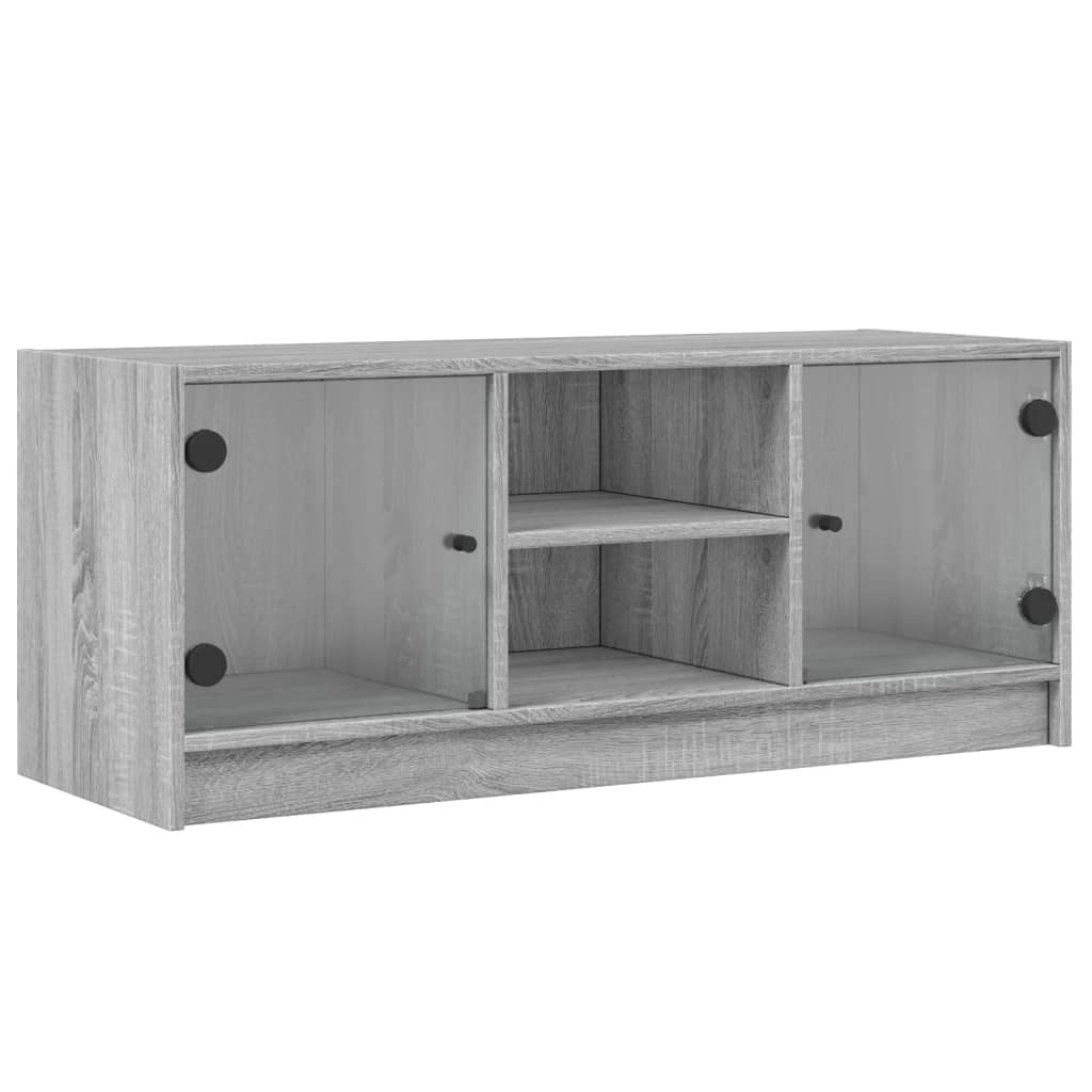 Mobile Porta TV con Ante in Vetro Grigio Sonoma 102x37x42 cm - homemem39