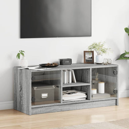 Mobile Porta TV con Ante in Vetro Grigio Sonoma 102x37x42 cm - homemem39