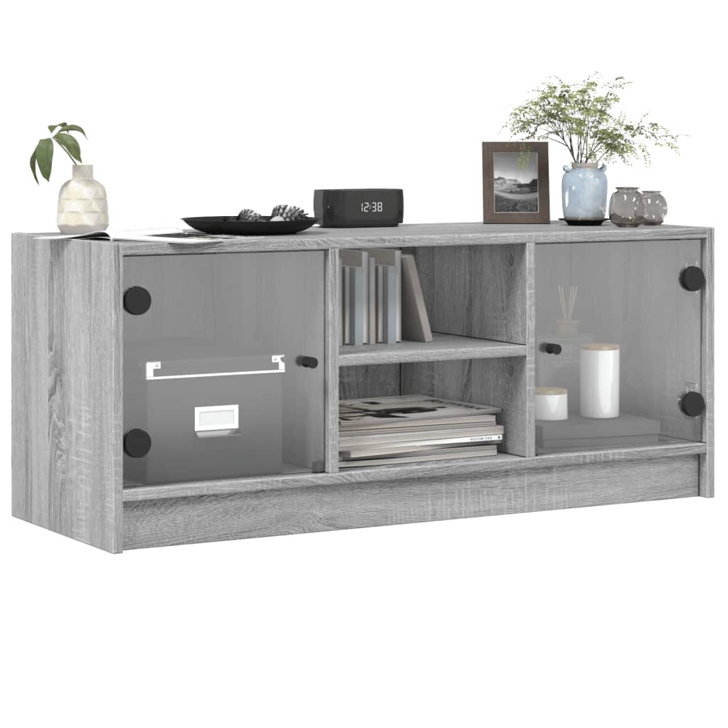 Mobile Porta TV con Ante in Vetro Grigio Sonoma 102x37x42 cm - homemem39