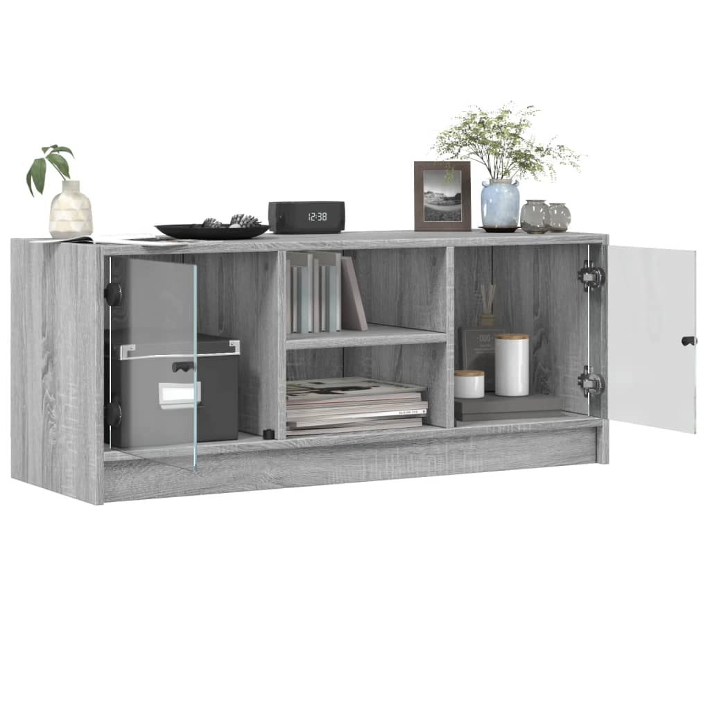 Mobile Porta TV con Ante in Vetro Grigio Sonoma 102x37x42 cm - homemem39